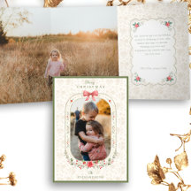 Tarjeta de Foto de Navidad Floral Acuarela Clásica