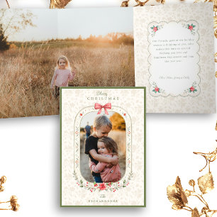 Tríptica Tarjeta de Foto de Navidad Floral Acuarela Clásica