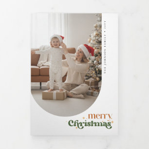 Tríptica Tarjeta de Navidad Retro Trifold con Foto