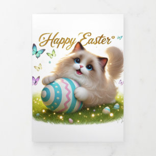 Tríptica Tarjeta De Saludo De Pascua Con Gato Ragdoll