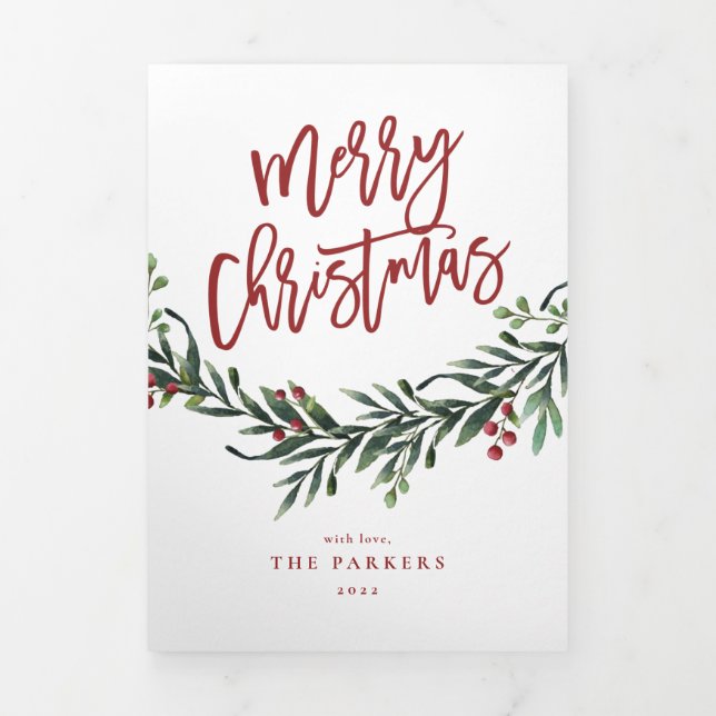 Tríptica Tarjeta plegable de Navidad moderna con foto (Foto de portada)