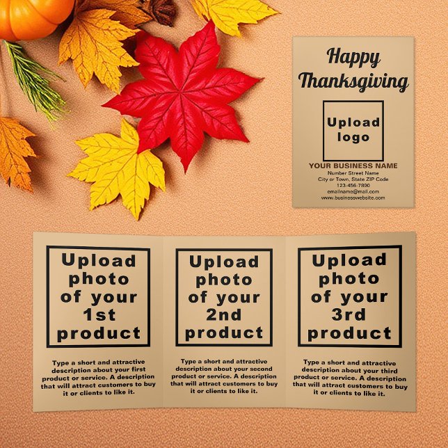 Tríptica Tarjeta triple marrón de luz de acción de gracias  (Light brown Thanksgiving business trifold card)