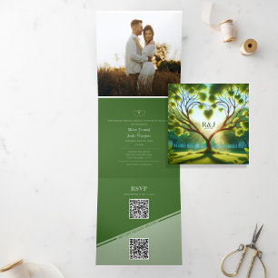 Tríptica Triplicidad verde Añadir invitación a matrimonio f