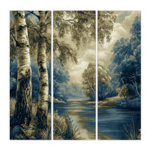Abedules junto al río, paisaje estilizado
