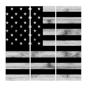 Tríptico Bandera estadounidense Rustic Wood Black White Pat