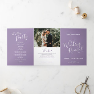 Tríptico Ceremonia de renovación boda programa morado y bla