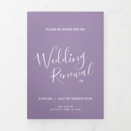 Tríptico Ceremonia de renovación boda programa morado y bla