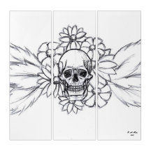 cráneo gótico con flores muerte dibujando blanco