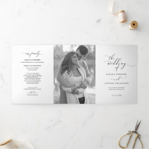 Tríptico Elegante folleto de programa de boda blanco tri-pl
