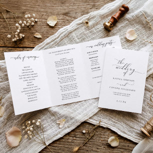 Tríptico Elegante folleto de programa de boda blanco tri-pl