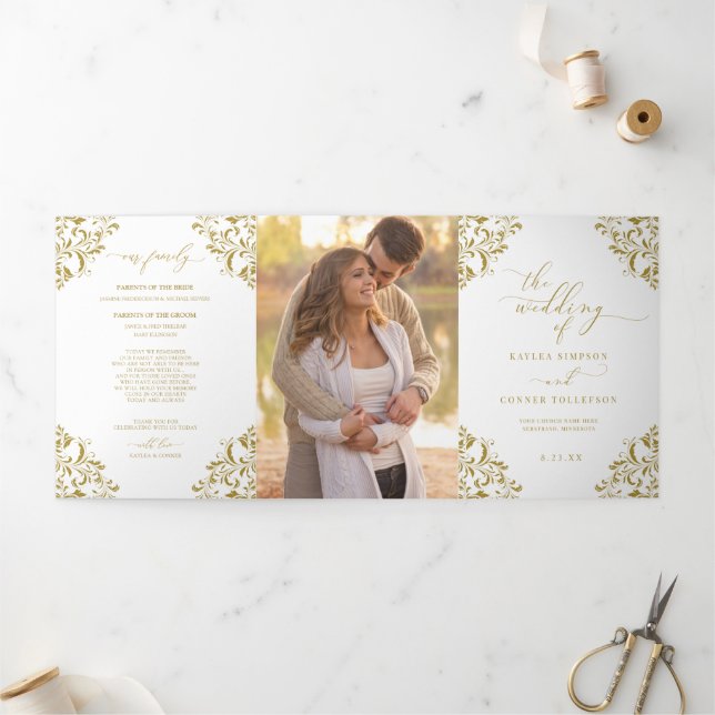 Tríptico Elegante Libro de Programa de Boda Tri-plegable de (Exterior)