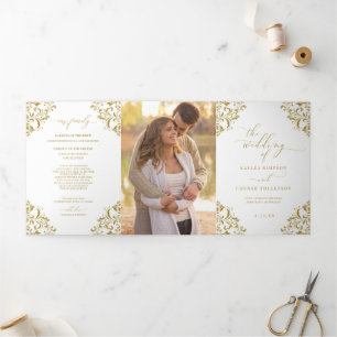Tríptico Elegante programa de triple boda de oro Folleto de