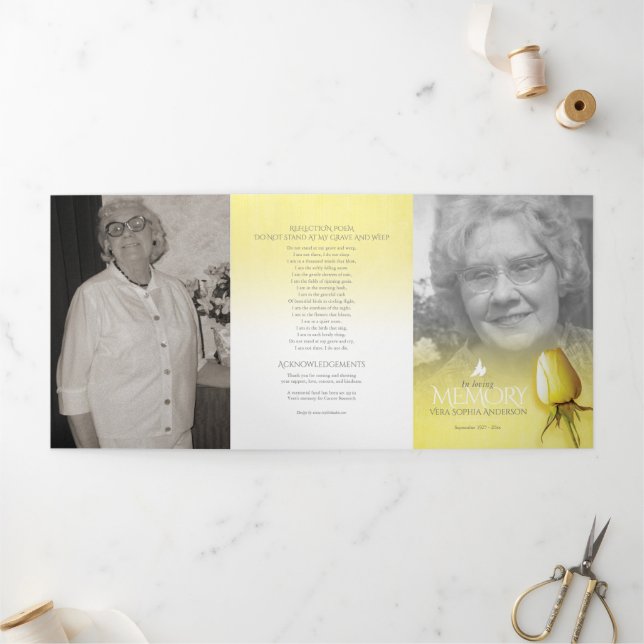 Tríptico Orden del servicio del programa funeral amarillo r (Exterior)