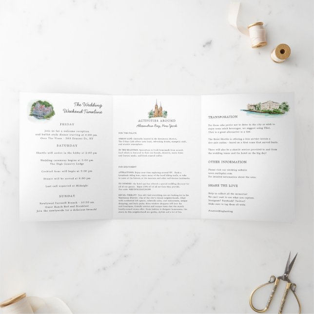 Tríptico Programa de Boda en el Río Rústico (Interior)