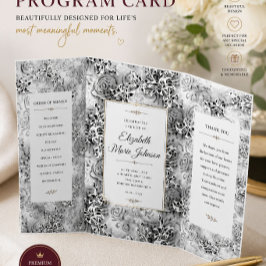 Tríptico Programa de Boda Floral Negro Elegante