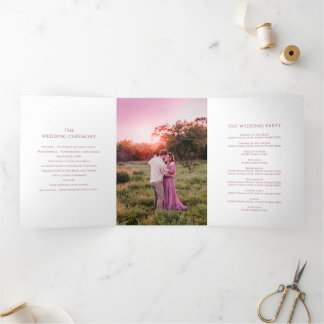 Tríptico Programa de boda Lucky Horseshoe con cinta rosa fo