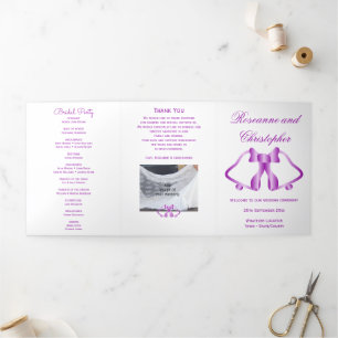 Tríptico Programa De Boda Púrpura Y Cinta