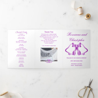 Tríptico Programa De Boda Púrpura Y Cinta