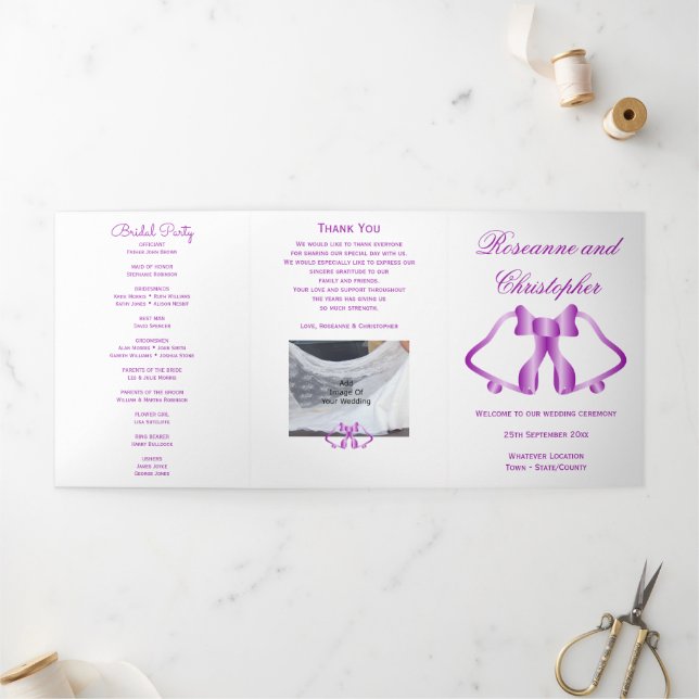 Tríptico Programa De Boda Púrpura Y Cinta (Exterior)