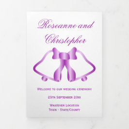 Tríptico Programa De Boda Púrpura Y Cinta