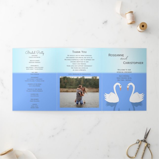Tríptico Programa de bodas de diseño para cisnes (Exterior)