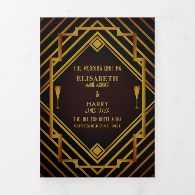 Tríptico Programa de Bodas de Gatsby Gold 2020 (Foto de portada)