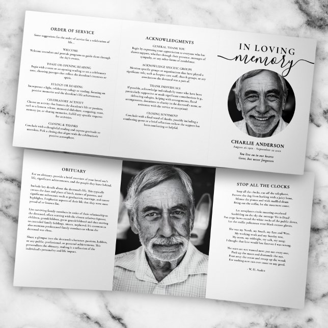 Tríptico Programa de Funeral Trifold con Foto 2 - Letra Mod (Subido por el creador)