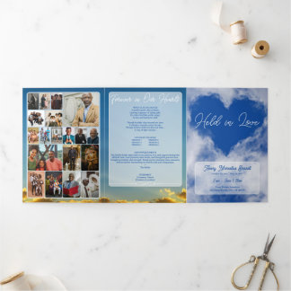 Tríptico Programa de Funeral Trifold Corazón en Nube de Amo