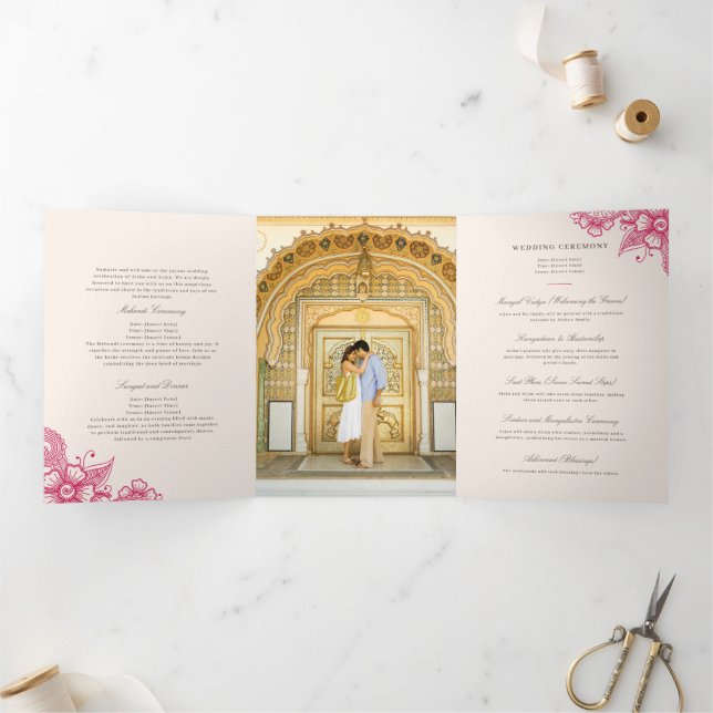 Tríptico Programa de matrimonio tradicional indio Mod Mehan (Interior)