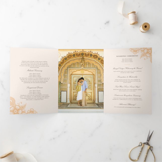 Tríptico Programa de matrimonio tradicional indio Mod Mehan (Interior)