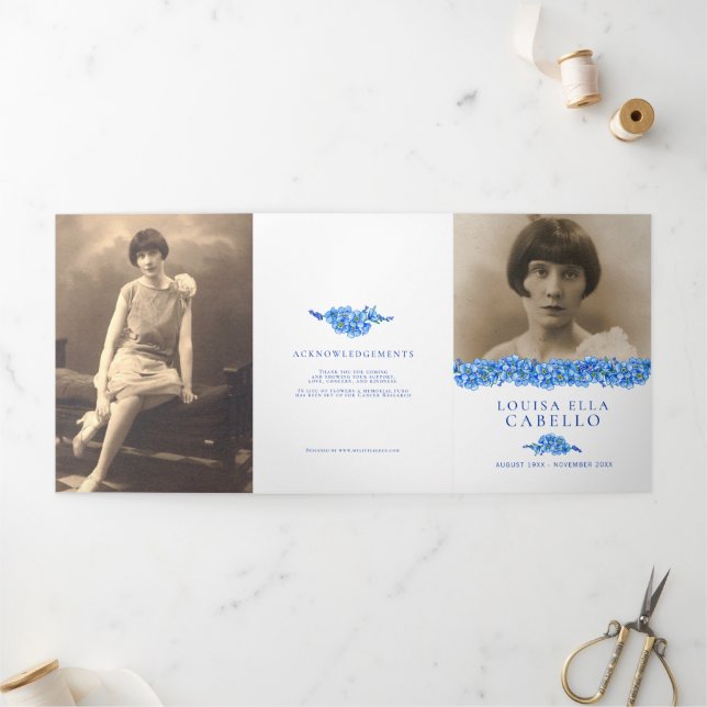 Tríptico Programa de servicio funerario azul olvido-no-flor (Exterior)