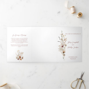 Tríptico Programa triple de letras de Boda de flores silves
