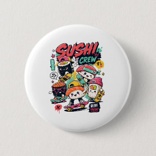 Tripulación de Sushi Kawaii Botón de Skateboard