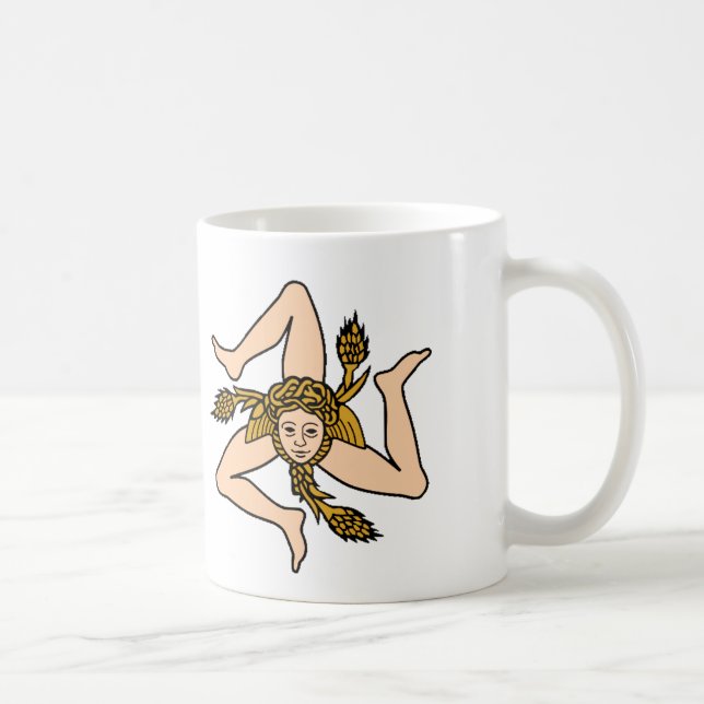Triskelion siciliano con la taza de café del mapa (Derecha)