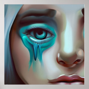 Triste cara con lágrimas azules obra de arte gener