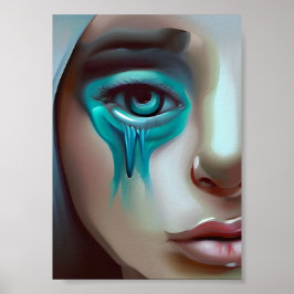 Triste cara con lágrimas azules obra de arte gener