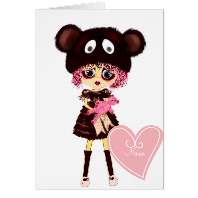 Triste Chica Gótico, Kawaii chibi con oso de peluc (Frente)