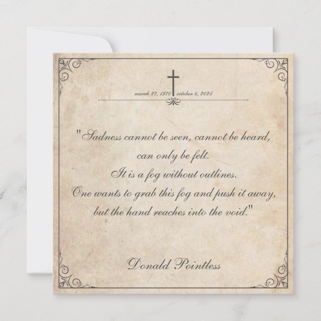 Tristeza no se puede ver - Tarjeta Funeral Vintage (Anverso)