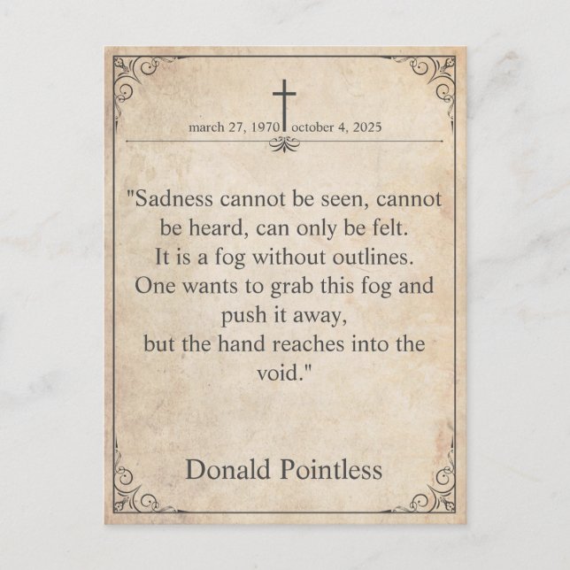 Tristeza no se puede ver - Tarjeta Funeral Vintage (Anverso)