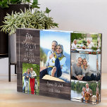 Trofeo Aniversario de boda feliz por siempre después de m<br><div class="desc">Bloque de fotos del aniversario del boda que puedes personalizar para cualquier año y 5 de tus fotos favoritas. El texto dice "# años para nuestro feliz siempre después" y la plantilla está preparada para que usted añada el año del aniversario, su nombre y fecha establecidos. El diseño tiene un...</div>