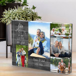 Trofeo Aniversario de boda feliz por siempre después de m<br><div class="desc">Bloque de fotos del aniversario del boda que puedes personalizar para cualquier año y 5 de tus fotos favoritas. El texto dice "# años para nuestro feliz siempre después" y la plantilla está preparada para que usted añada el año del aniversario, su nombre y fecha establecidos. El diseño tiene un...</div>