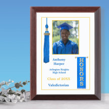 Placa de Premio de Foto Azul de Graduación con Hon
