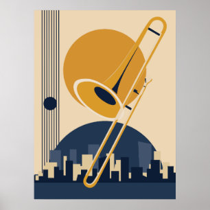 Trombón Ciudad Bauhaus Imprimir  Arte de Jazz Mini