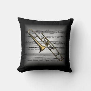 Trombón ~ Partitura 3-D ~ Almohada Gris/Negro