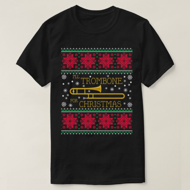 Trombone Ugly Christmas Sweater Marching Band Chri (Diseño del anverso)