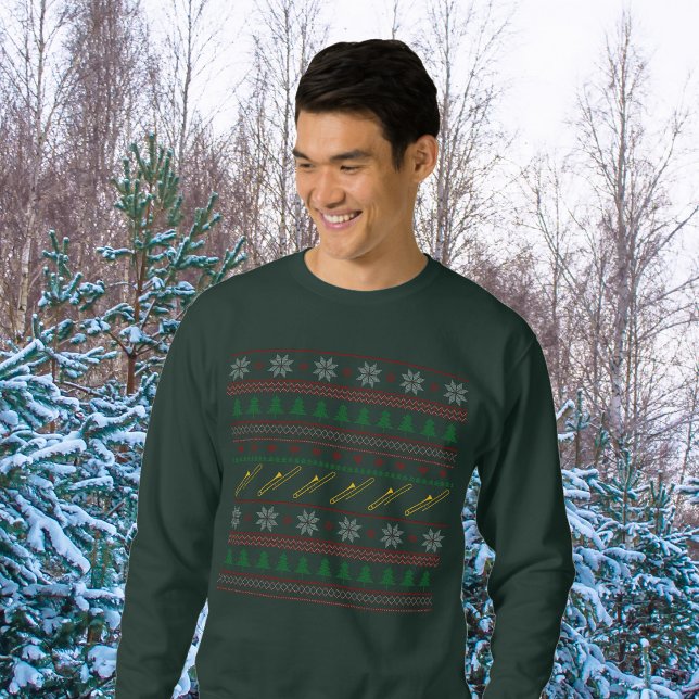 Trombone Ugly Christmas Sweater Pattern Sweatshirt (Subido por el creador)