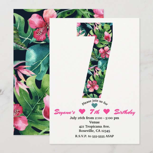 Tropical 7 Seven Sevday Party Invitación (Anverso / Reverso)