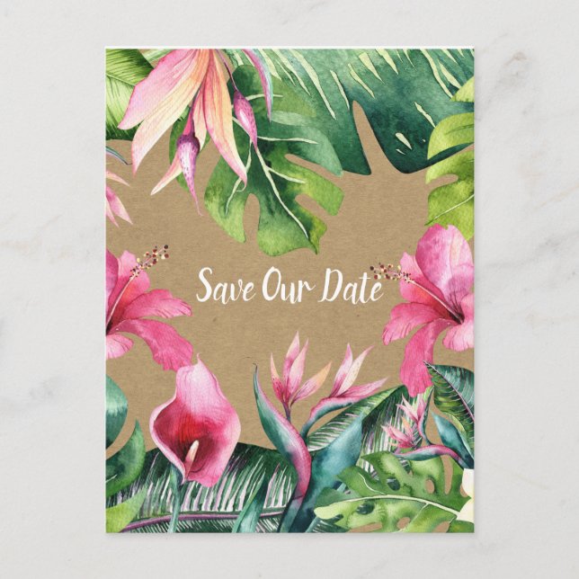 Tropical Aloha Floral Luau Kraft Invitación de Gua (Anverso)