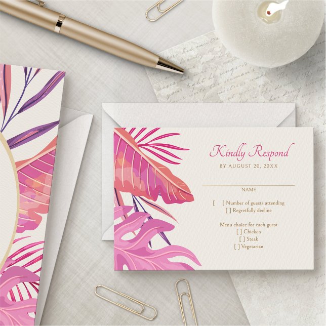 Tropical Beach Pink Wedding RSVP (Subido por el creador)