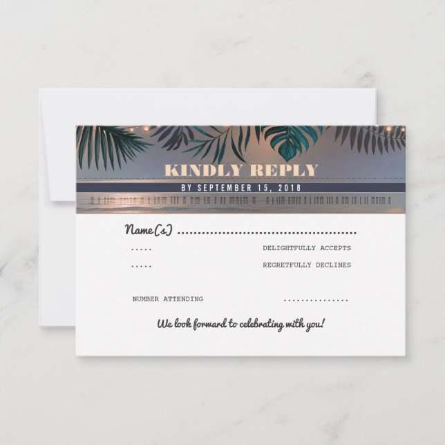 Tropical Beach Sunset Destination Wedding RSVP (Anverso)